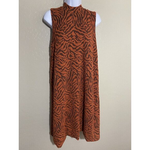 Anthropologie Dress Orange BRIGITTE Jacquard Tiger Shift Size Large - Picture 2 of 6